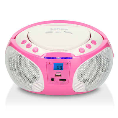 Lenco SCD-650PK - Radio FM et lecteur CD/MP3/USB portable avec microphone et effets lumineux - Rose