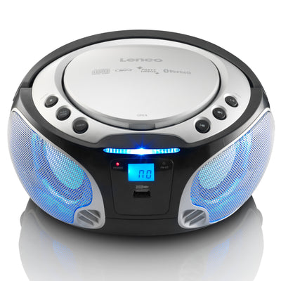 Lenco SCD-550SI - Radio FM et lecteur CD/MP3/USB/Bluetooth® portable avec éclairage LED - Argent