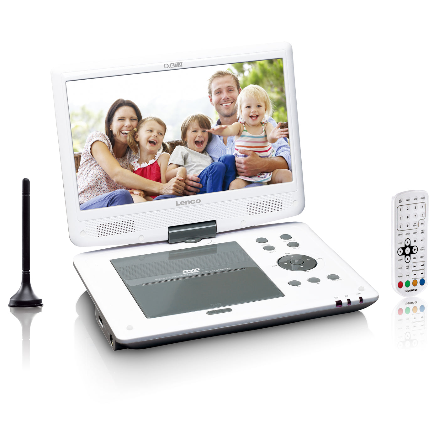 Lenco DVP-1063WH - Lecteur DVD portable 10 pouces avec récepteur DVB T2 HD - Blanc