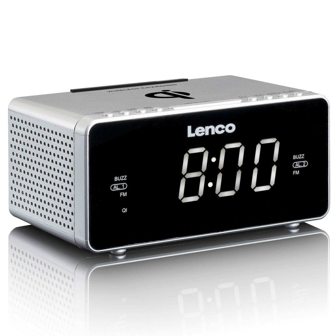 Lenco CR-550SI - Radio-réveil FM stéréo avec USB et chargeur de smartphone sans fil Qi - Argent