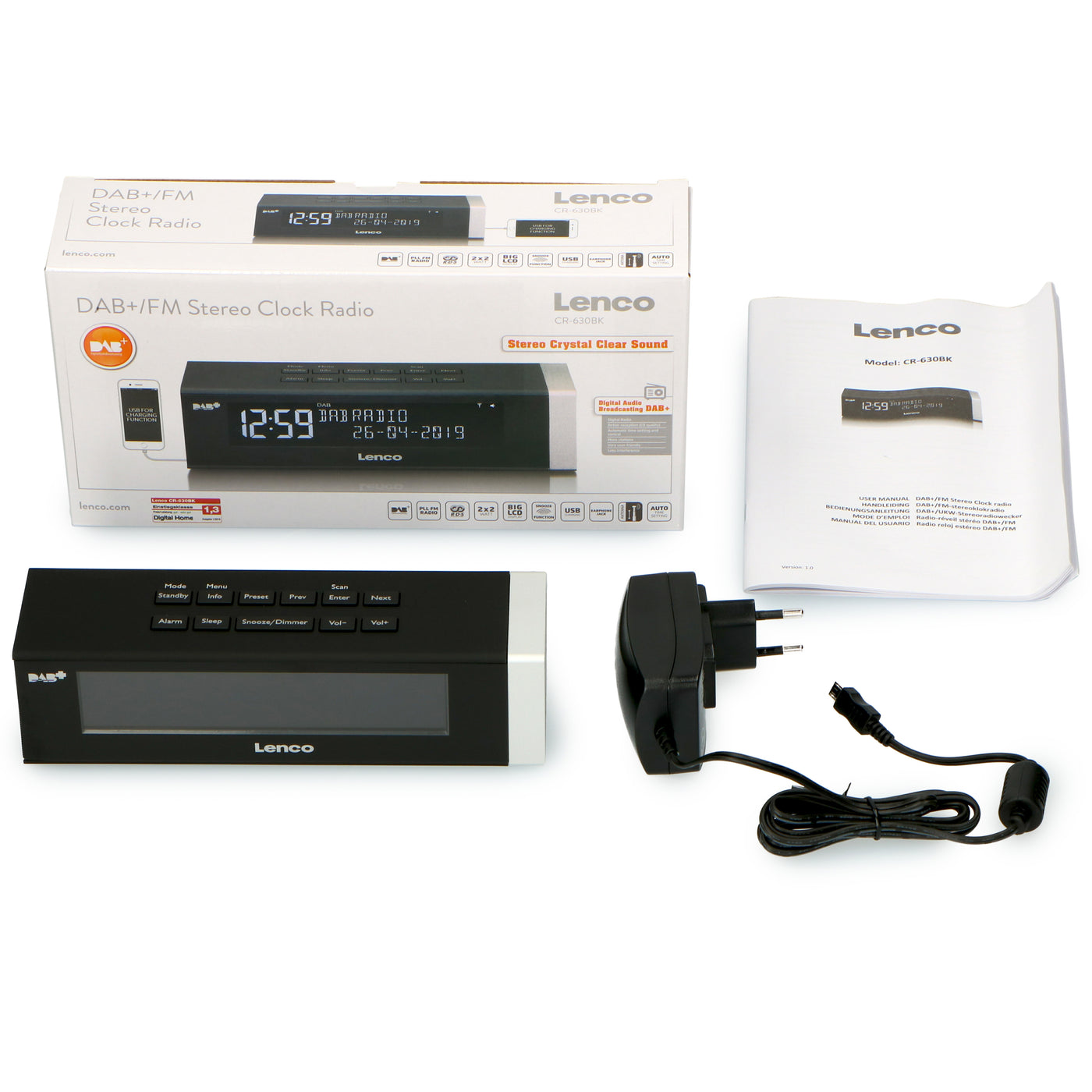 Lenco CR-630BK - Radio-réveil stéréo DAB+/FM avec connexion USB et entrée AUX - Noir