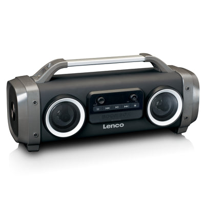 Lenco SPR-100BK - Enceinte Bluetooth® étanche avec radio FM, lecteur USB/SD et effets lumineux - Noir