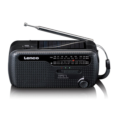 Lenco MCR-113BK - Radio d'urgence portable à manivelle, lampe de poche et banque d'alimentation en un seul appareil - Noir