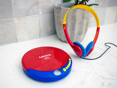 Lenco CD-021KIDS - Lecteur CD portable pour enfants avec casque, piles rechargeables et limiteur de son intégré - Multicolore