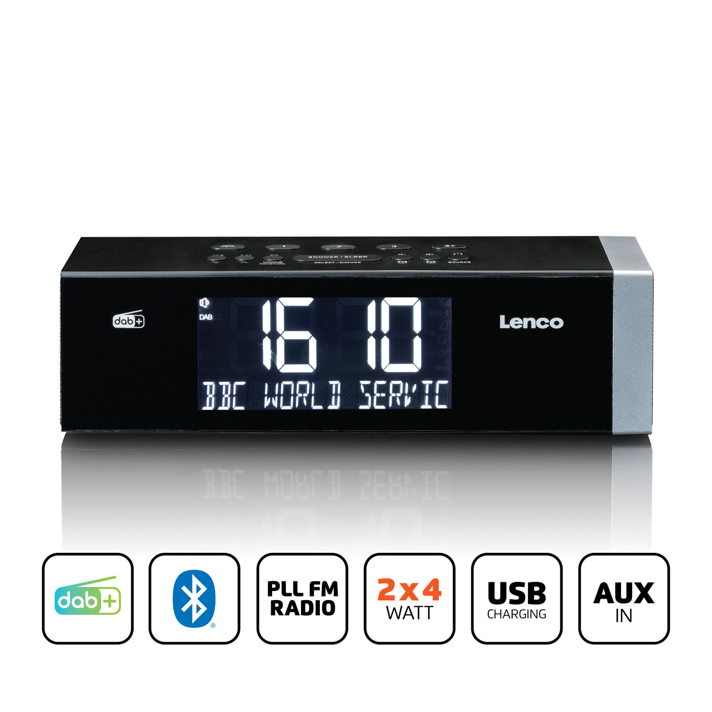 Lenco CR-640BK - Radio-réveil FM stéréo avec horloge à commande radio et entrée AUX - Blanc