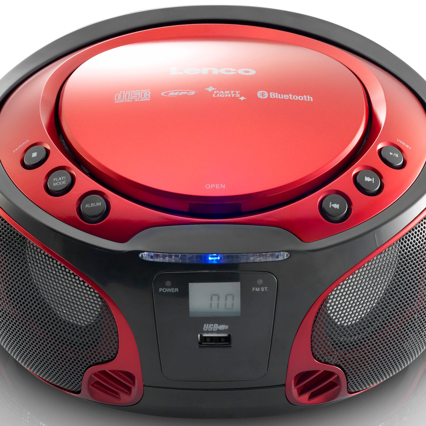 Lenco SCD-550RD - Radio FM et lecteur CD/MP3/USB/Bluetooth® portable avec éclairage LED - Rouge