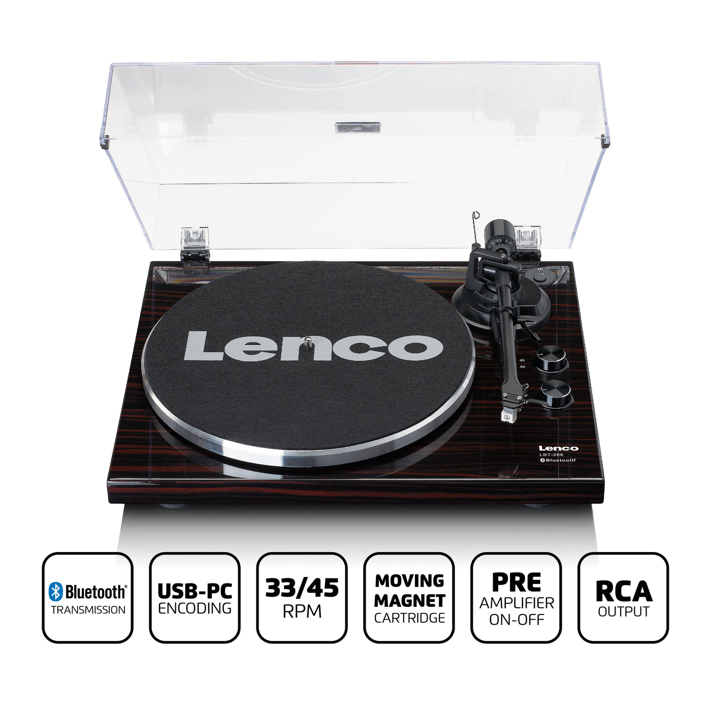 Lenco LBT-288WA - Platine avec transmission Bluetooth®, marron foncé