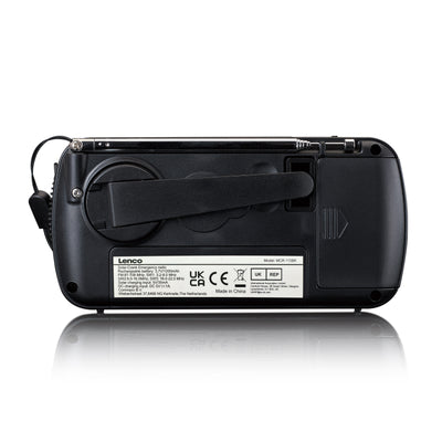 Lenco MCR-113BK - Radio d'urgence portable à manivelle, lampe de poche et banque d'alimentation en un seul appareil - Noir