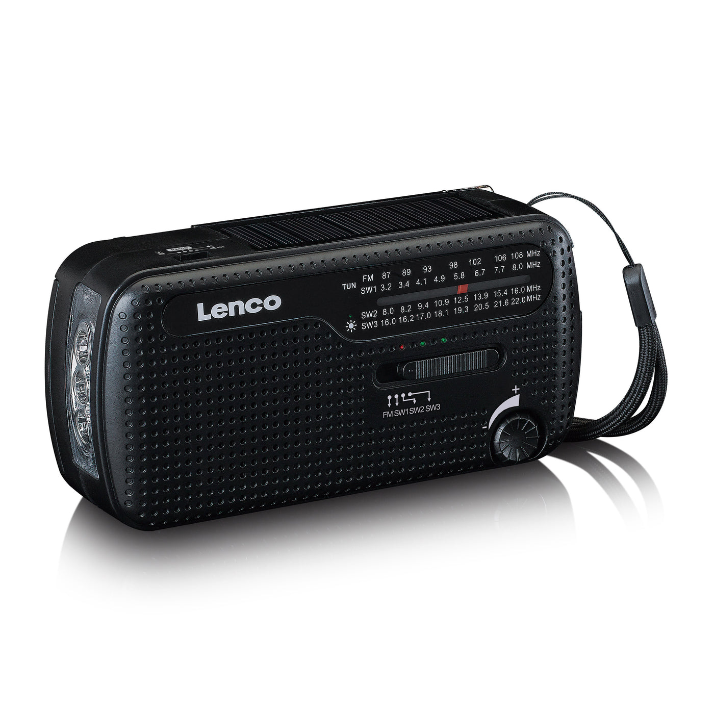 Lenco MCR-113BK - Radio d'urgence portable à manivelle, lampe de poche et banque d'alimentation en un seul appareil - Noir