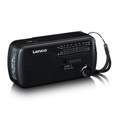 Lenco MCR-112BK - Radio d'urgence portable à manivelle, lampe de poche et banque d'alimentation en un seul appareil - Noir