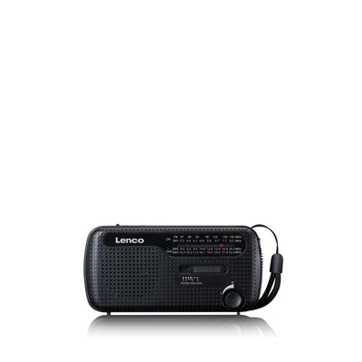 Lenco MCR-112BK - Radio d'urgence portable à manivelle, lampe de poche et banque d'alimentation en un seul appareil - Noir