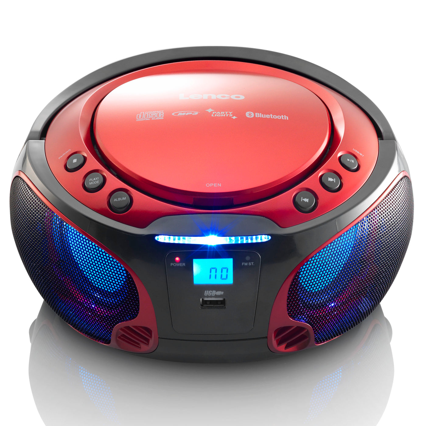 Lenco SCD-550RD - Radio FM et lecteur CD/MP3/USB/Bluetooth® portable avec éclairage LED - Rouge