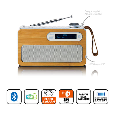 Lenco PDR-040EF - Radio DAB+/FM portable avec batterie rechargeable et Bluetooth® - Bambou