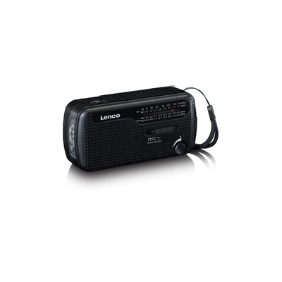 Lenco MCR-112BK - Radio d'urgence portable à manivelle, lampe de poche et banque d'alimentation en un seul appareil - Noir