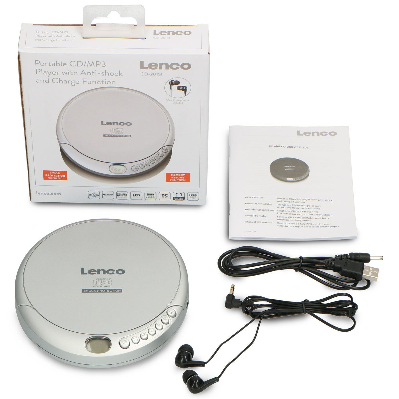 Lenco CD-201SI - Lecteur CD portable avec protection contre les chocs - Argent