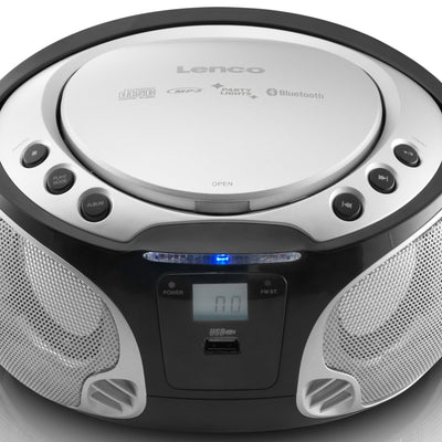 Lenco SCD-550SI - Radio FM et lecteur CD/MP3/USB/Bluetooth® portable avec éclairage LED - Argent