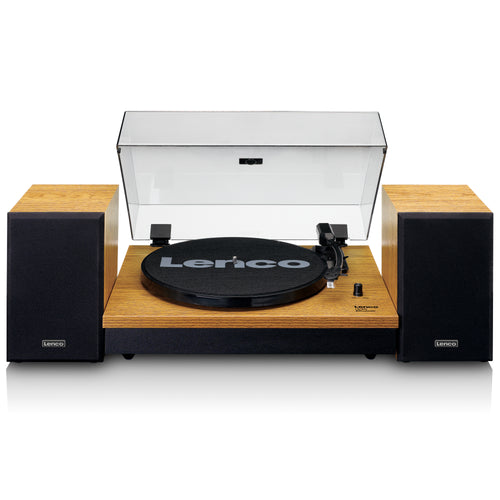 Lenco LS-300WD - Platine avec Bluetooth® et deux haut-parleurs externes, bois