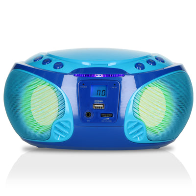 Lenco SCD-650BU - Radio FM et lecteur CD/MP3/USB portable avec microphone et effets lumineux - Bleu