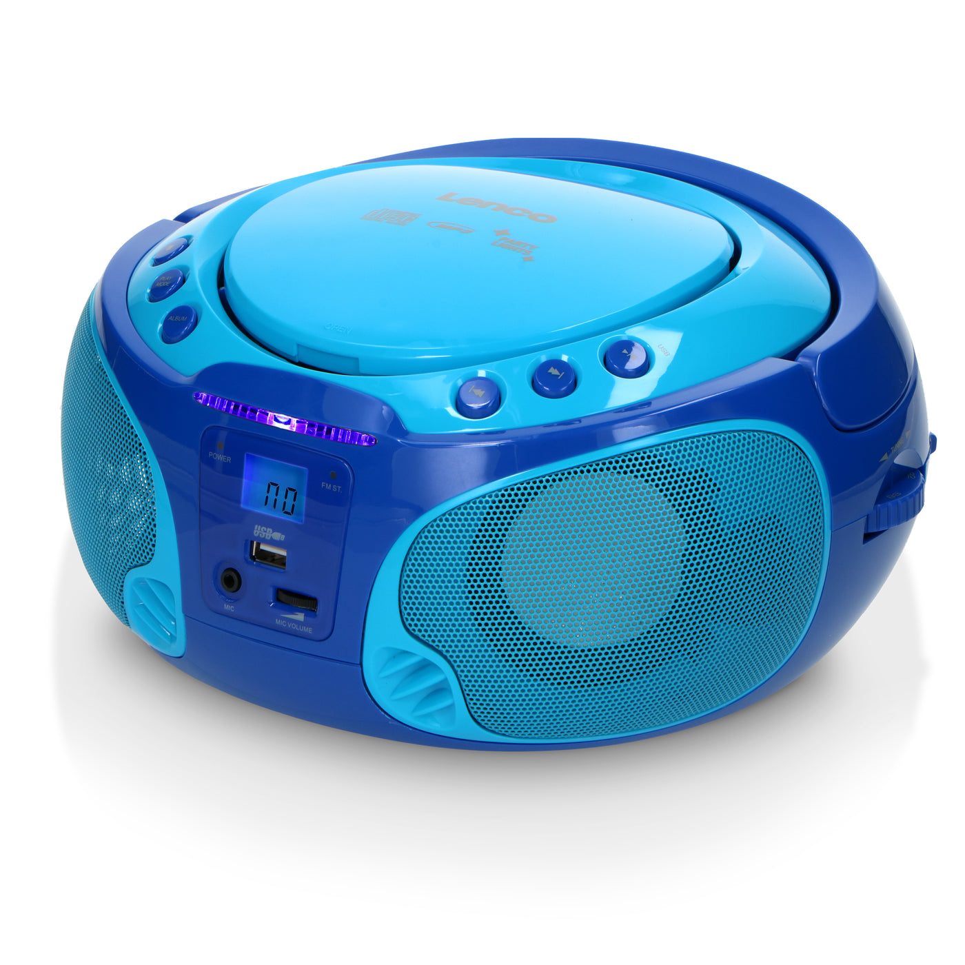 Lenco SCD-650BU - Radio FM et lecteur CD/MP3/USB portable avec microphone et effets lumineux - Bleu