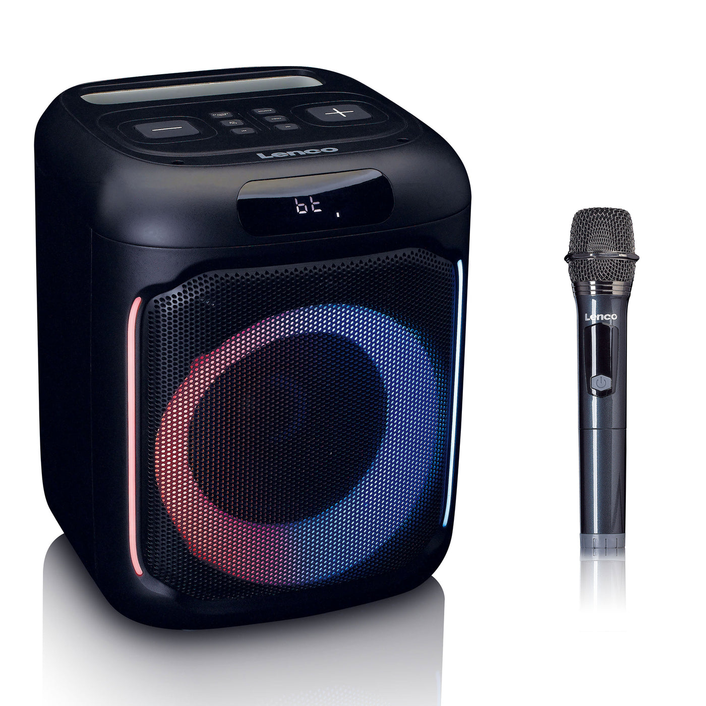 Lenco PA-100BK - Enceinte Bluetooth® avec effets lumineux LED - 100W RMS, USB, autonomie de batterie de 14 heures - Noir