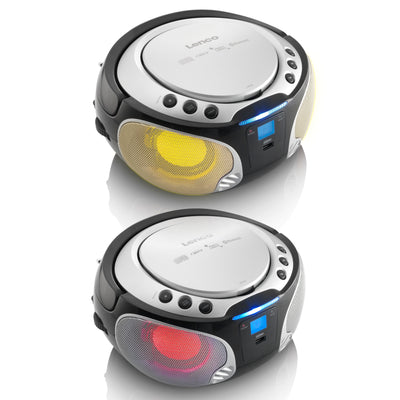 Lenco SCD-550SI - Radio FM et lecteur CD/MP3/USB/Bluetooth® portable avec éclairage LED - Argent