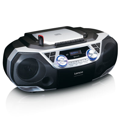 Lenco SCD-720SI - Radio portable DAB+/FM avec Bluetooth®, lecteur CD, cassettes et USB - Argent