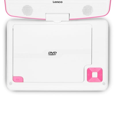 Lenco DVP-910PK - Lecteur DVD portable de 9 pouces avec casque, port USB et dispositif de suspension - Rose/blanc