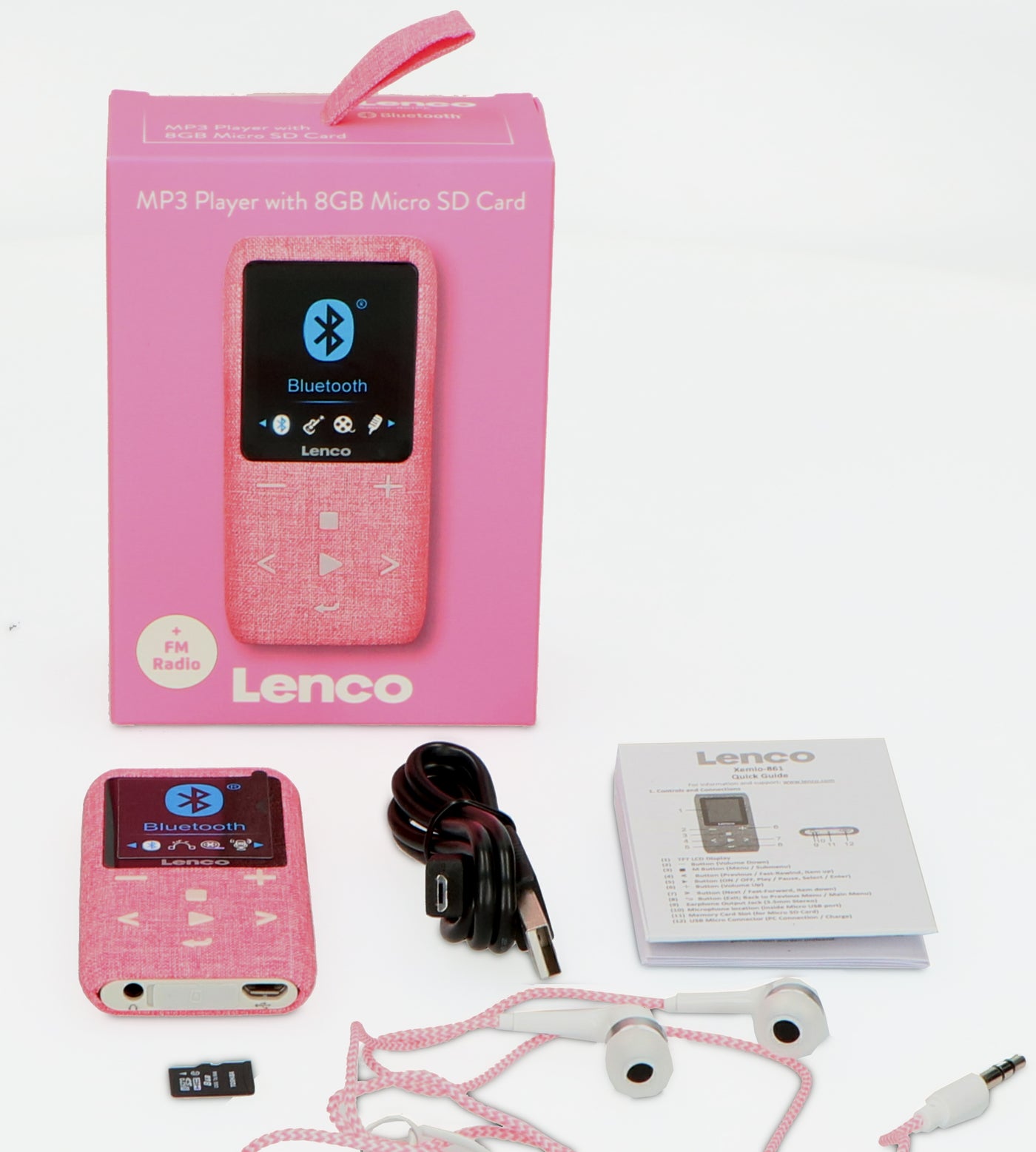 Lenco Xemio-861PK - Lecteur MP3/MP4 avec Bluetooth® et carte micro SD de 8 Go - Rose