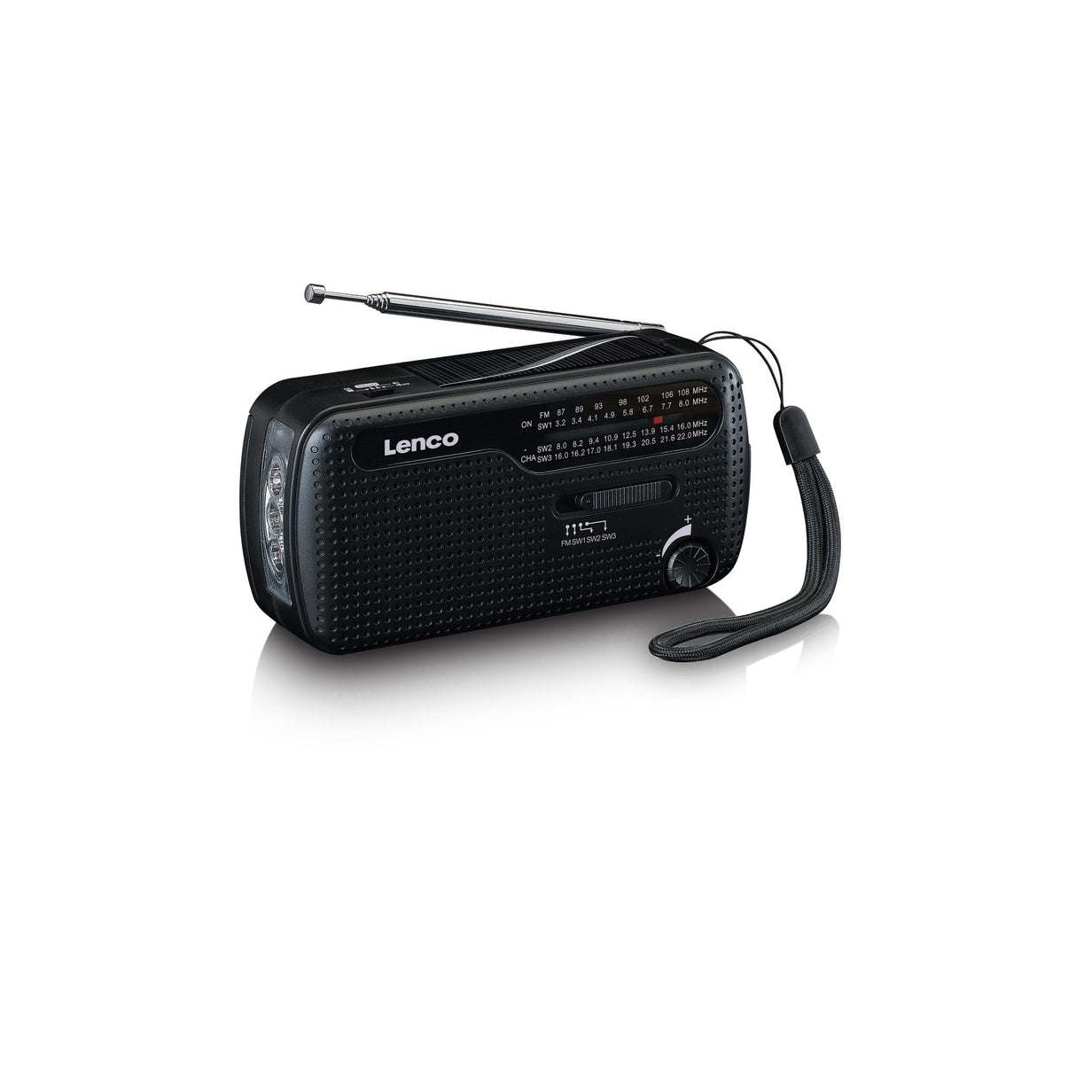 Lenco MCR-112BK - Radio d'urgence portable à manivelle, lampe de poche et banque d'alimentation en un seul appareil - Noir