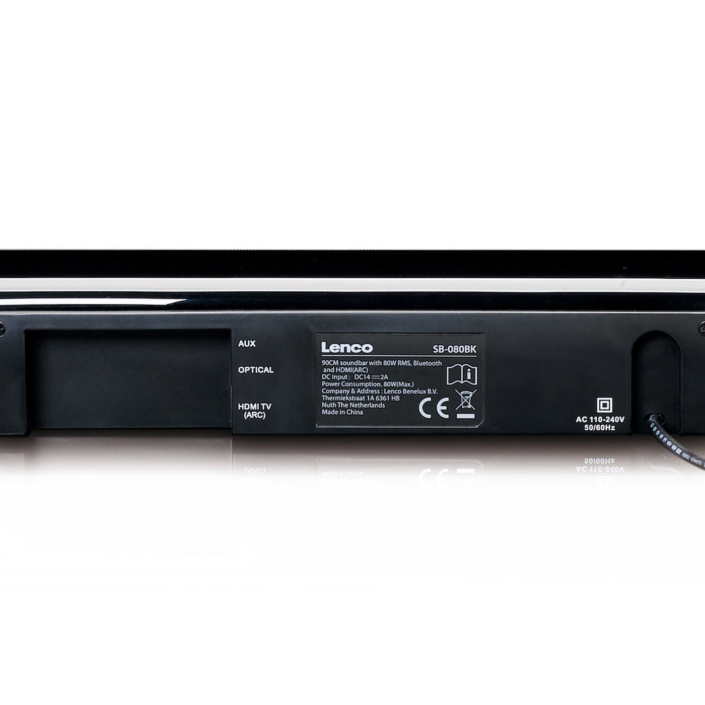 Lenco SB-080 BK - Barre de son 90 cm - 80 Watts connexions Bluetooth®, USB et HDMI subwoofer intégré - Noir