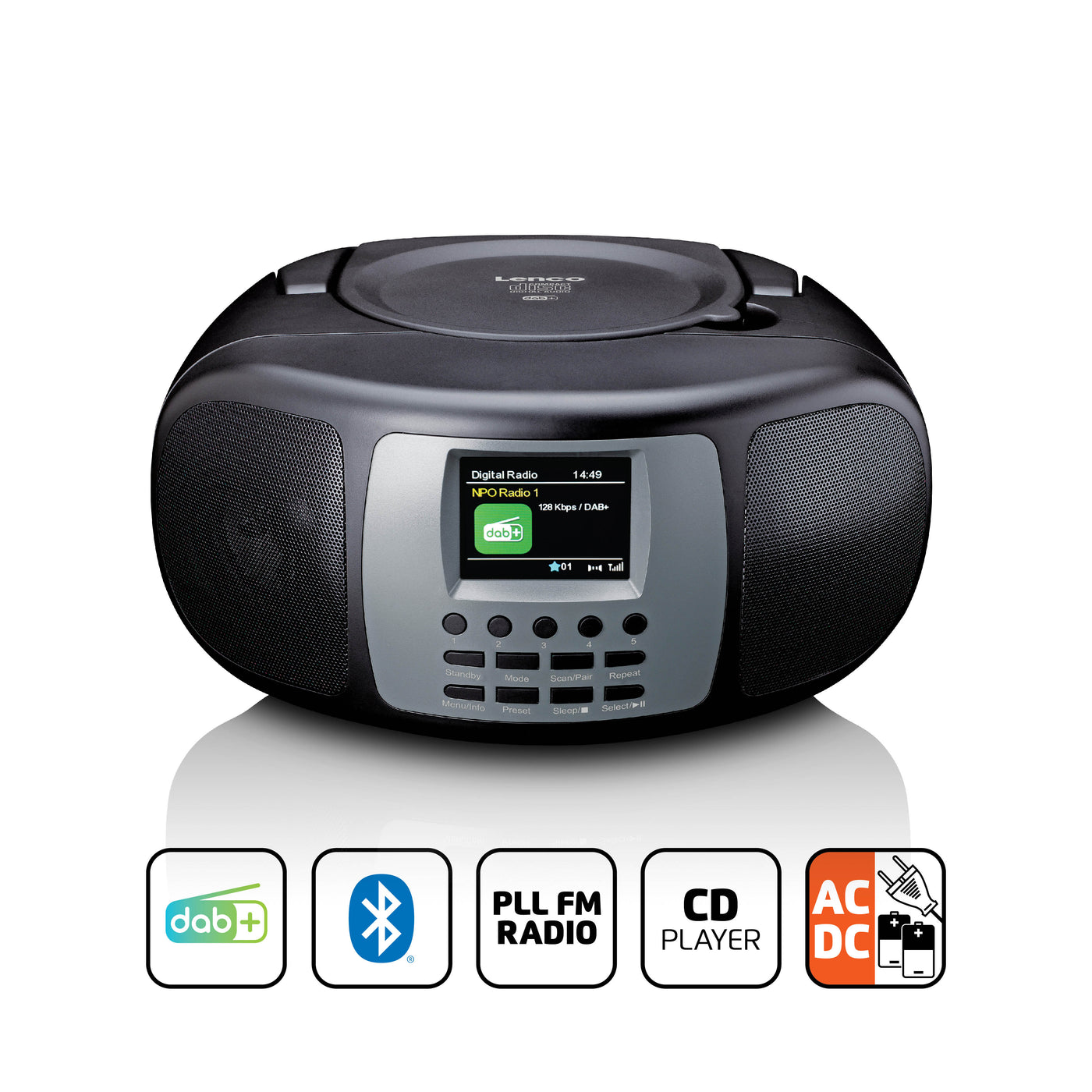 Lenco SCD-860BK - Radio portable DAB+/FM avec Bluetooth®, lecteur CD et grand écran couleur LCD - Noir