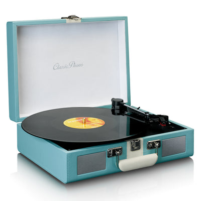 Classic Phono TT-110BUWH - Platine vinyle Bluetooth® avec haut-parleurs intégrés - Bleu Blanc