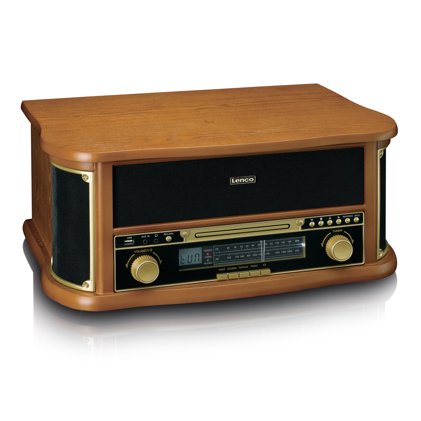 Classic Phono TCD-2551WD - Platine vinyle rétro en bois avec Bluetooth®, radio AM/FM, encodage USB, lecteur CD, lecteur de cassette et haut-parleurs intégrés - Bois