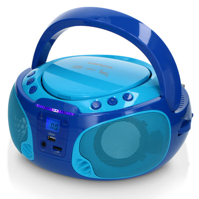 Lenco SCD-650BU - Radio FM et lecteur CD/MP3/USB portable avec microphone et effets lumineux - Bleu