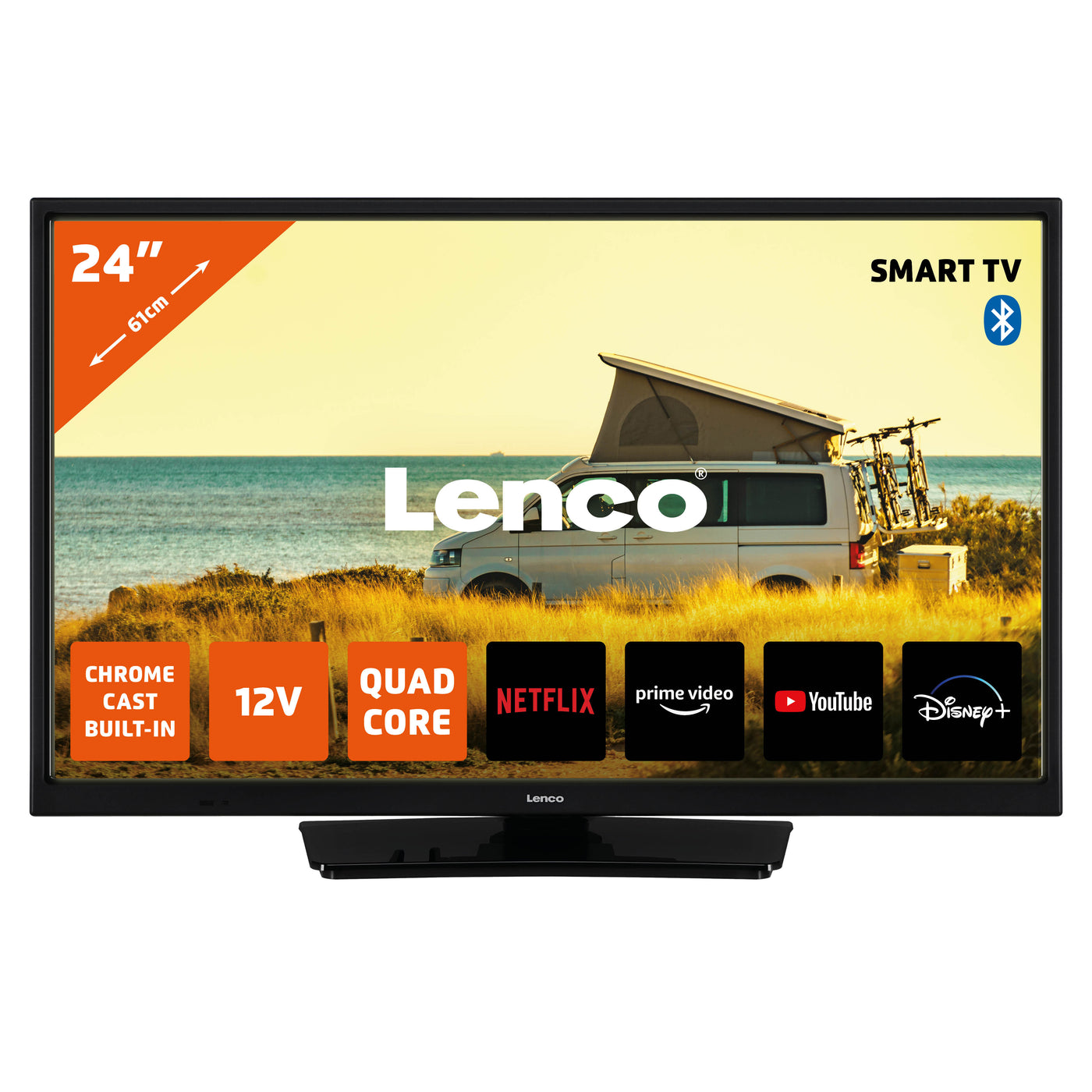 Lenco LED-2463BK (V2) - 24" Smart TV Android avec adaptateur voiture 12 V, noir