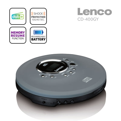 Lenco CD-400GY - Lecteur CD/ MP3 portable pour CD, CD-R, CD-RW