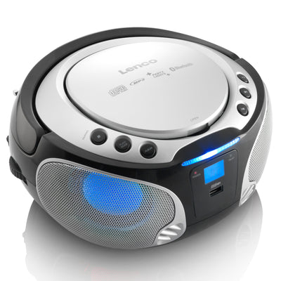 Lenco SCD-550SI - Radio FM et lecteur CD/MP3/USB/Bluetooth® portable avec éclairage LED - Argent