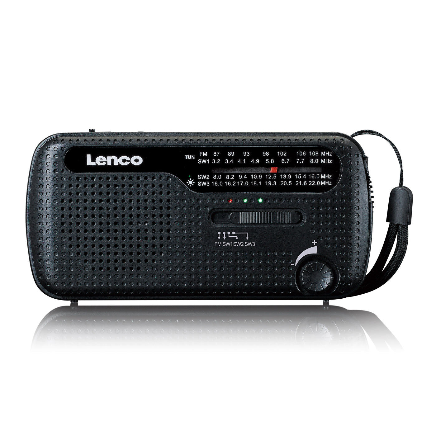 Lenco MCR-113BK - Radio d'urgence portable à manivelle, lampe de poche et banque d'alimentation en un seul appareil - Noir