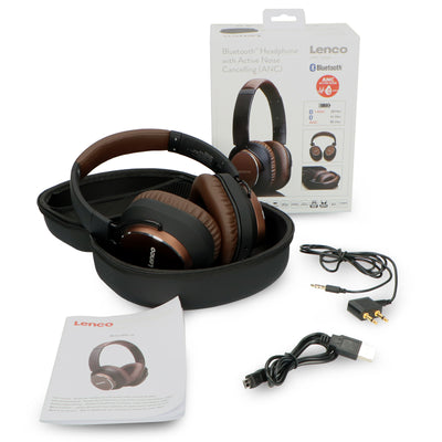 Lenco HPB-730BN - Casque Bluetooth® avec réduction active du bruit - Marron