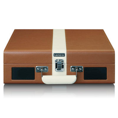 Classic Phono TT-120BNWH - Platine vinyle avec Bluetooth®, haut-parleurs intégrés et batterie rechargeable intégrée - Marron/Blanc