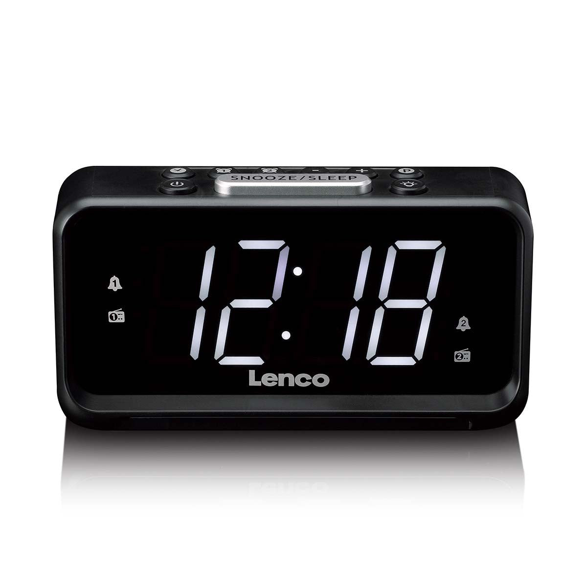 Lenco CR-28BK - Radio-réveil avec variateur manuel, veilleuse et écran LED lumineux - Noir