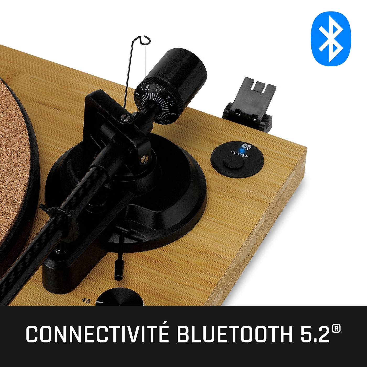 Lenco LBT-335BA - Platine vinyle avec Bluetooth®, boîtier en véritable bambou et cellule Ortofon 2M Red