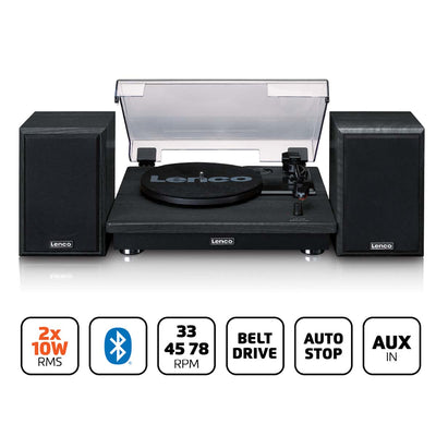Lenco LS-100BK - Platine vinyle avec réception Bluetooth® et deux enceintes externes - Noir