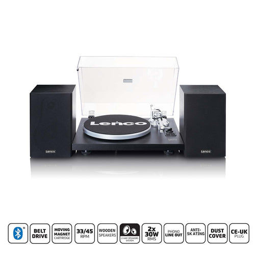 Lenco LS-500BK - Platine avec amplificateur intégré, Bluetooth® et deux enceintes externes - Noir