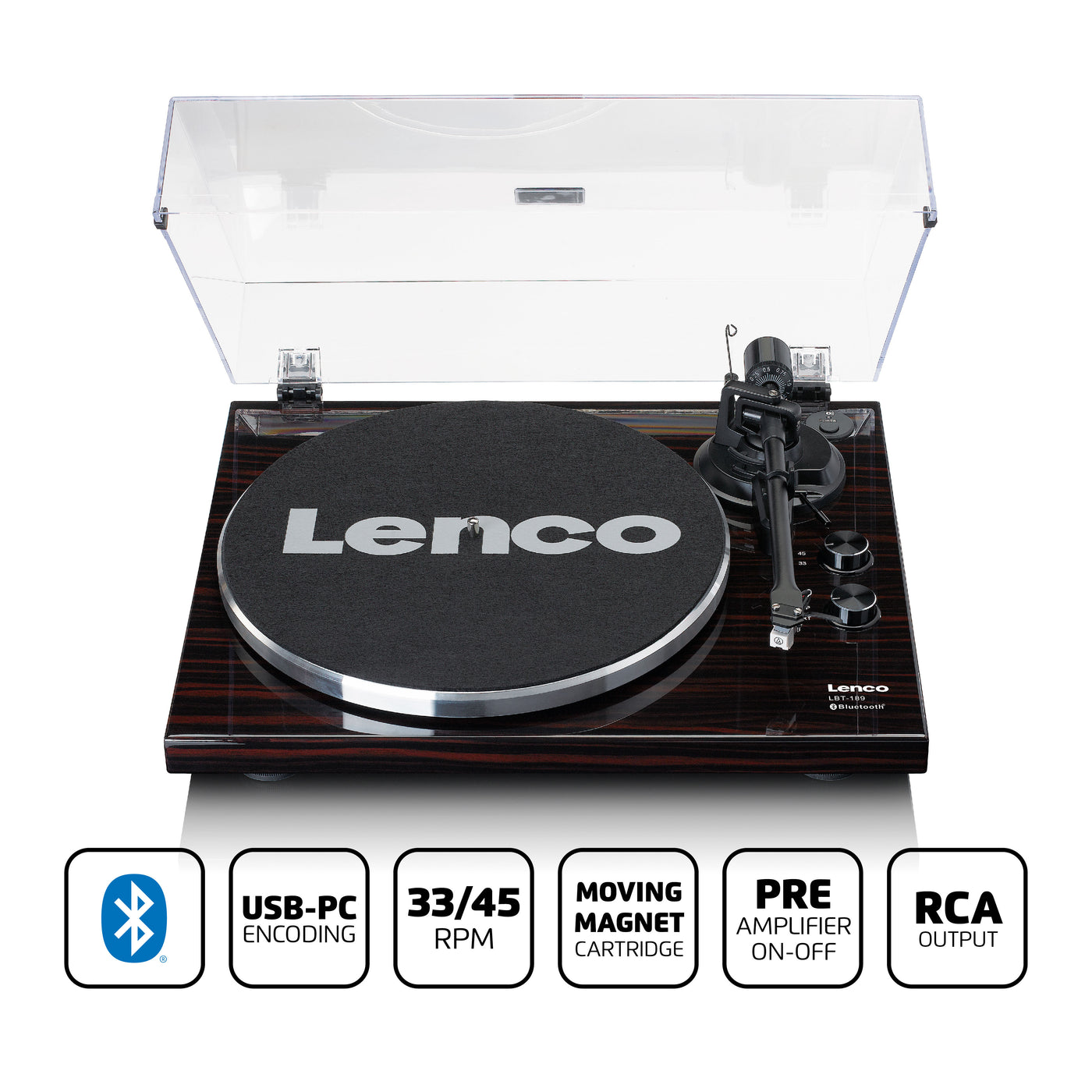 Lenco LBT-189WA - Platine avec transmission Bluetooth®, marron foncé