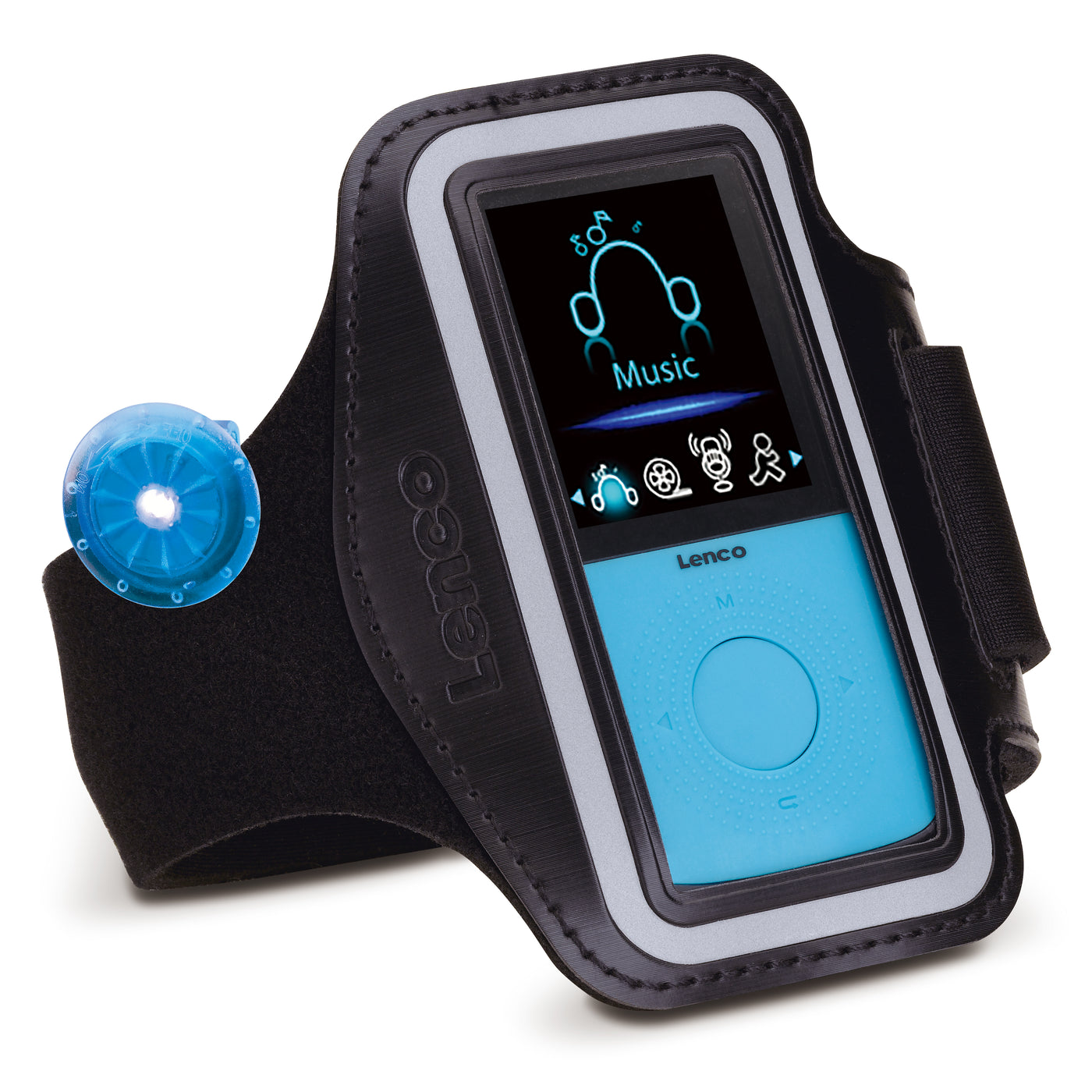 Lenco PODO-153BU - Lecteur MP3 de sport avec podomètre, oreillettes de sport et brassard de sport - Bleu