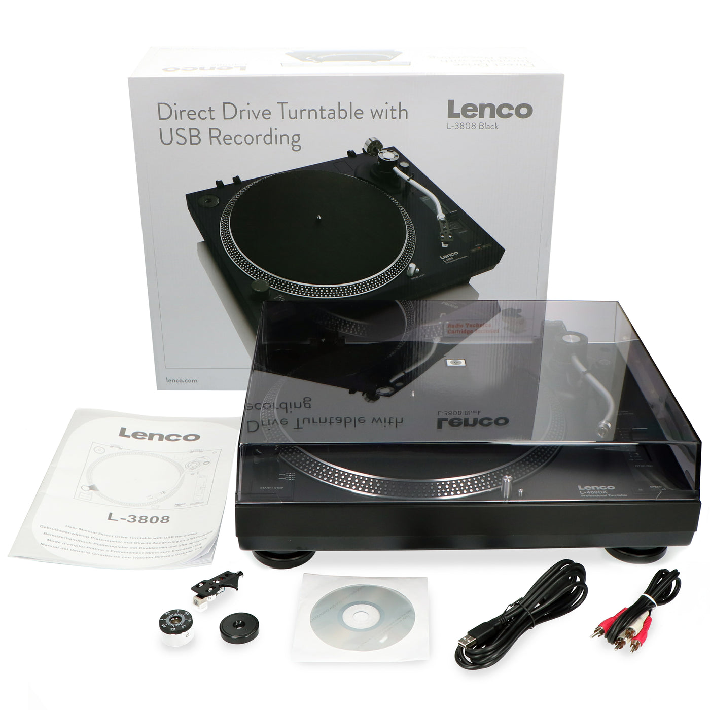 Lenco L-3808 Black - Platine à entraînement direct avec encodage USB/PC - Noir