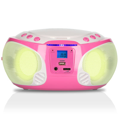 Lenco SCD-650PK - Radio FM et lecteur CD/MP3/USB portable avec microphone et effets lumineux - Rose
