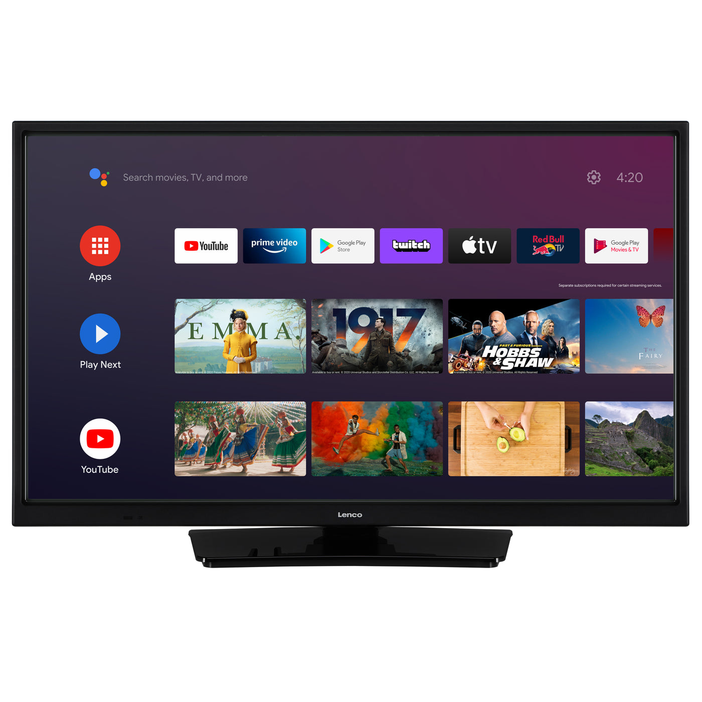 Lenco LED-2463BK (V2) - 24" Smart TV Android avec adaptateur voiture 12 V, noir