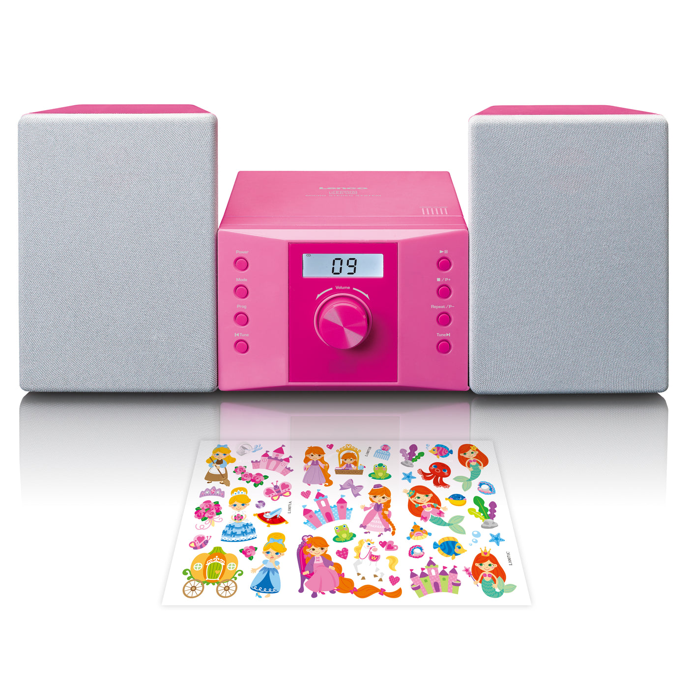 MINI CHAINE HIFI RADIO FM PORTABLE CD/MP3/USB MICROPHONE & EFFETS LUMINEUX  ROSE